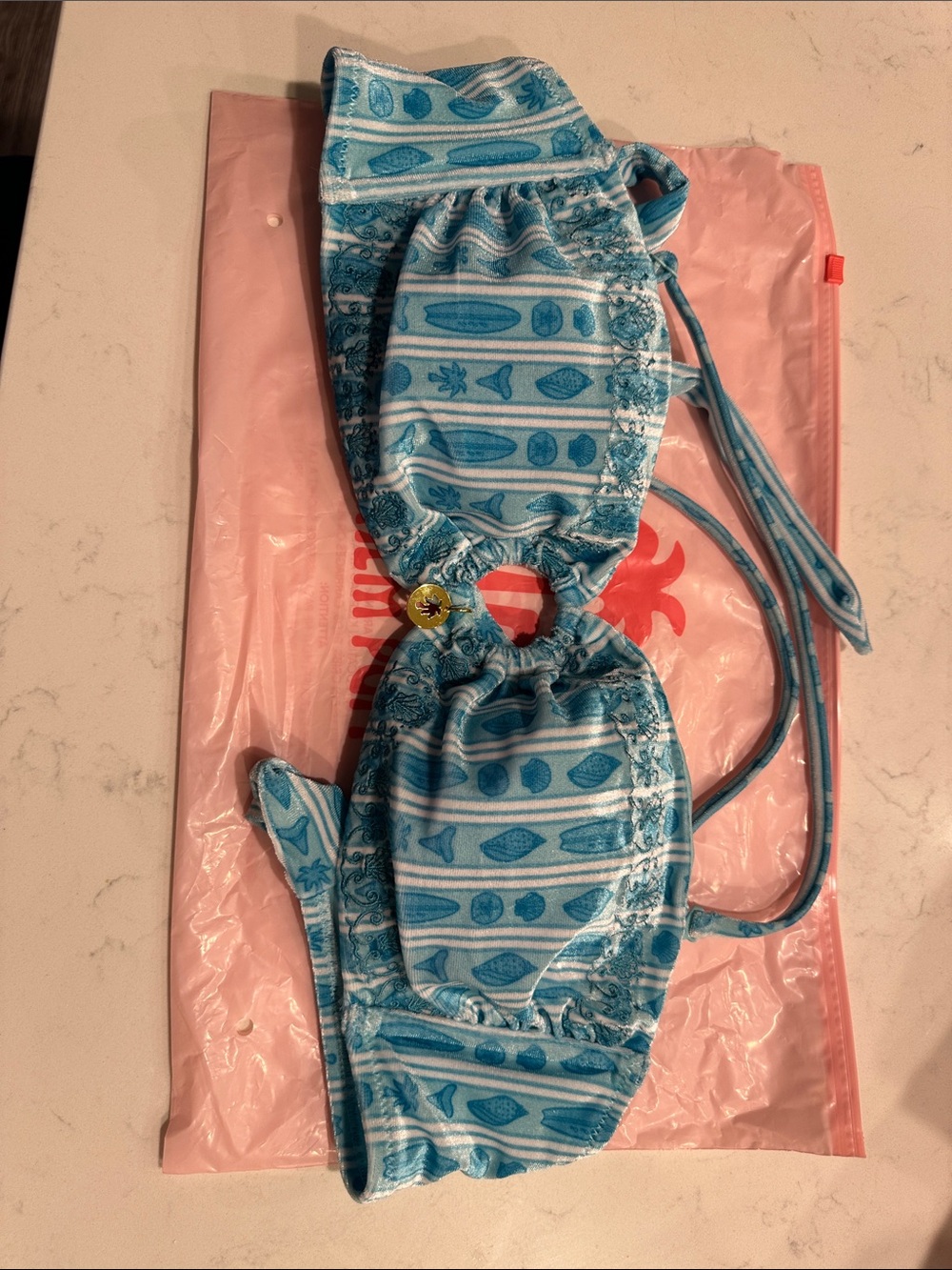 PINK Victoria's Secret Light Blue Palm Puff Bikini Top